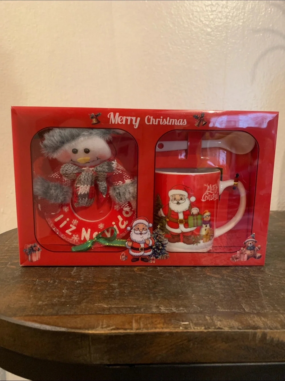 Holiday Merry Christmas Red Santa Mug and Snowman Gift Set